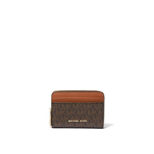 Michael Kors Jet Set credit card holder in bronze MK signature coated canvas - acorn