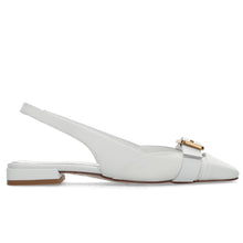 Napoleoni flat slingbacks in milk white leather with gold buckle