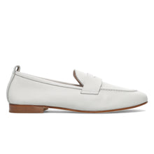 White suede penny loafer