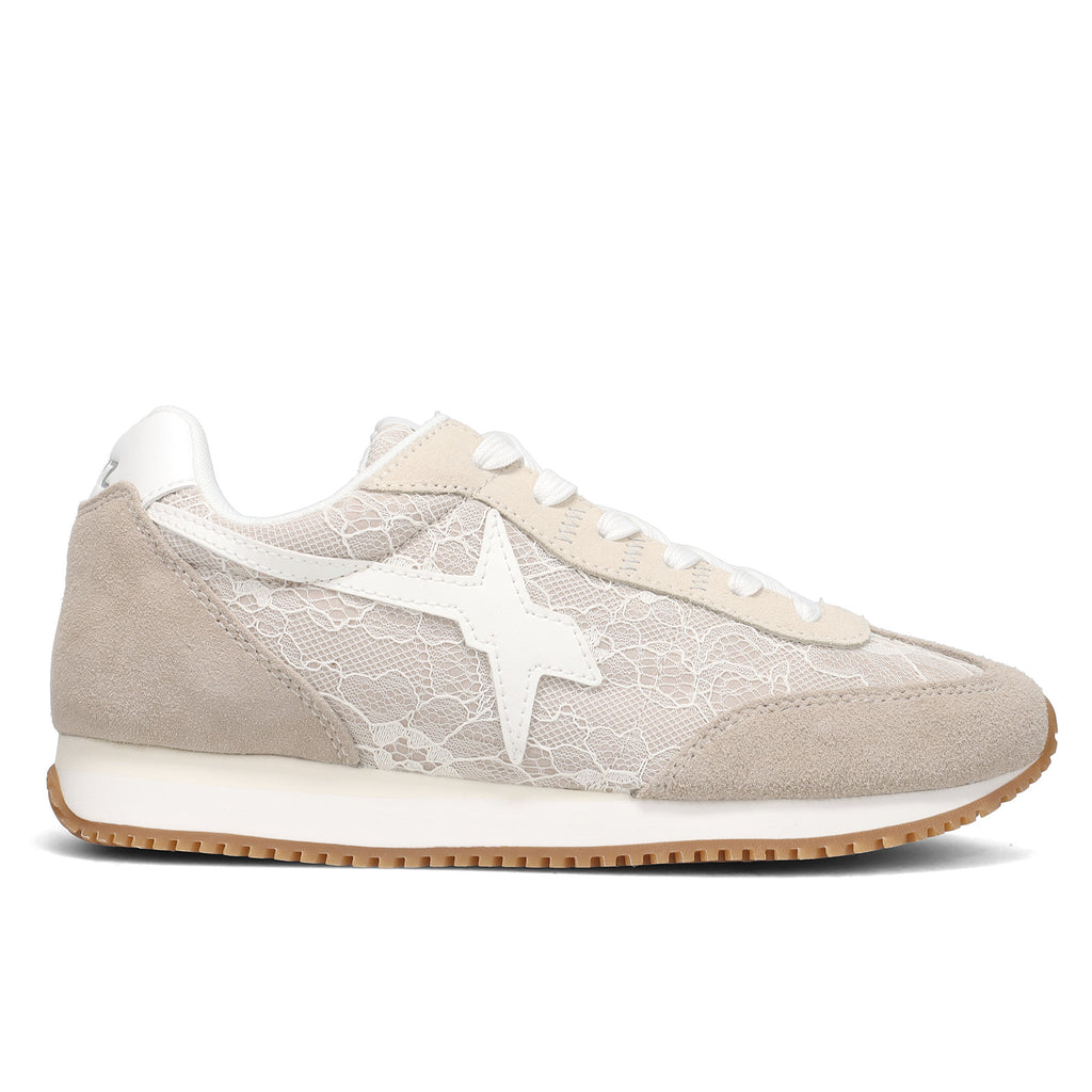 w6yz: Women's W6YZ Samoa sneaker in beige suede with milk-white embroidery